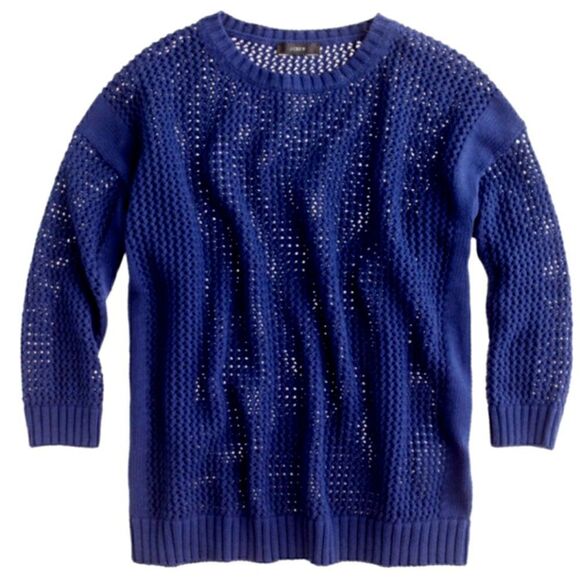 J.Crew Drapey Open Waive Mesh Navy Beach Summer Pullover Sweater - Picture 1 of 7
